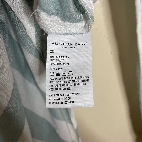 American Eagle Long Sleeve Semi Sheer Striped Button Front Oversized Shirt - Picture 6 of 9